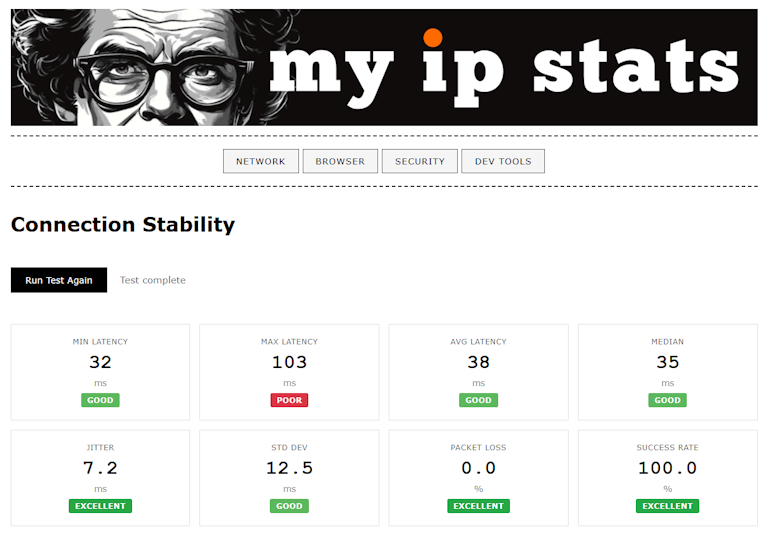 myipstats.com free network diagnostic tools